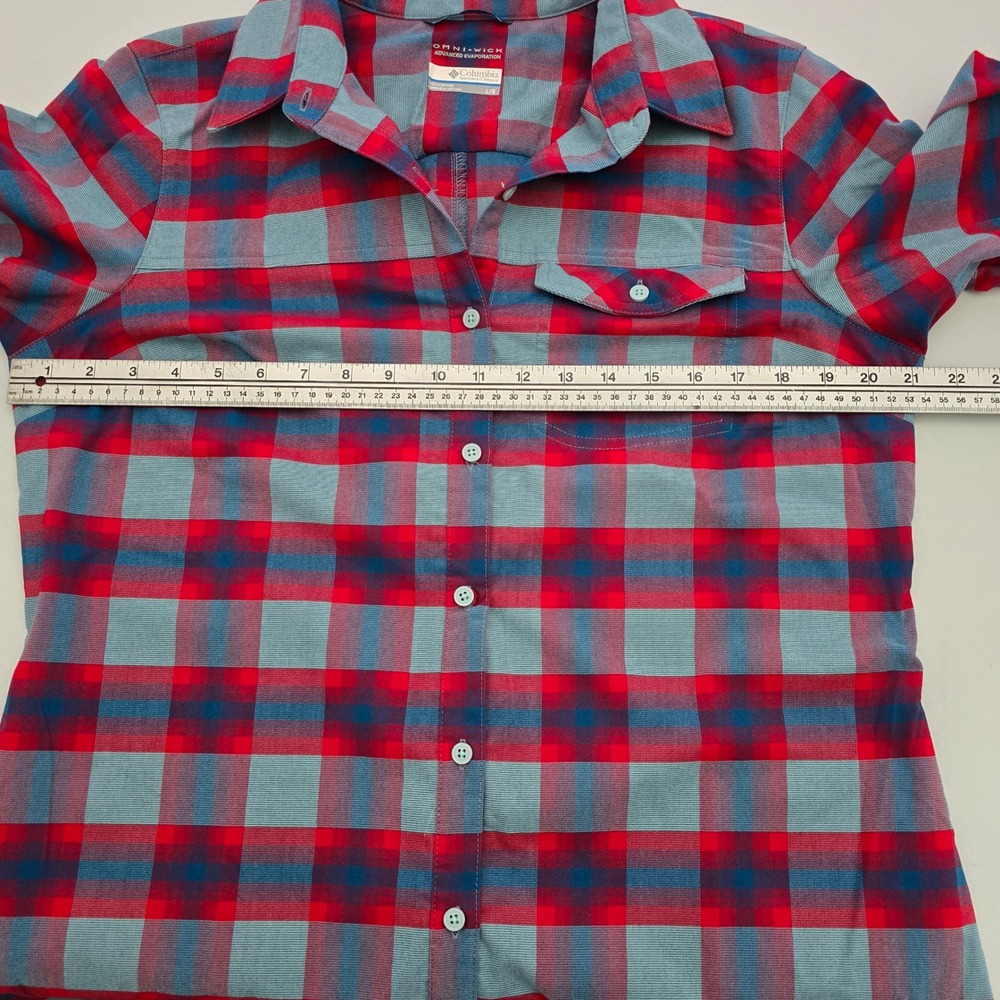 Columbia Women's High Bridge Lane EXS Plaid Button Down Flannel Shirt Red Blue L - Picture 14 of 16